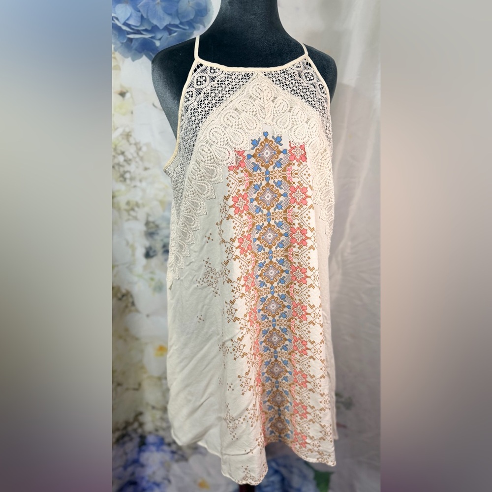 Cream Dress Unconventional lace cross stitch pattern lightweight Cottage core
